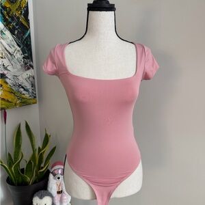 Pink Square Neck Bodysuit